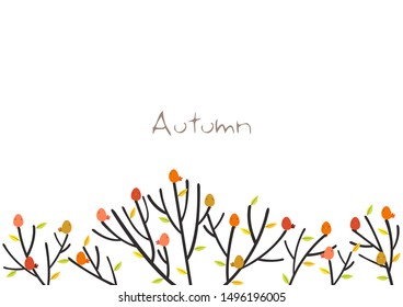 Colorful brids on tree branch border vector on white background in autumn season.