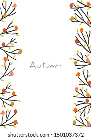 Colorful brids on tree branch border vector on white background in autumn season.