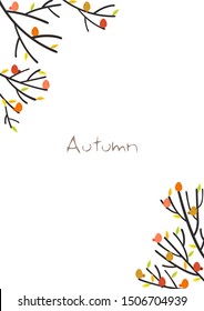 Colorful brids on tree branch border vector on white background in autumn season.
