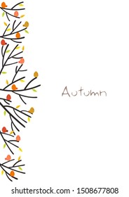 Colorful brids on tree branch border vector on white background in autumn season.