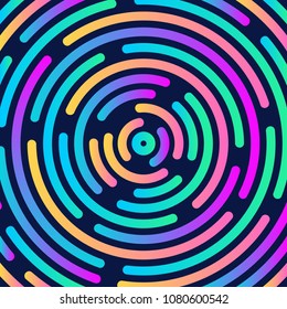 Colorful and bright abstract background. Circular background in 80s style. Vector illustration for your graphic design.