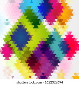 Colorful, bright abstract background from multicolored triangles. Vector pattern of colored geometric shapes.