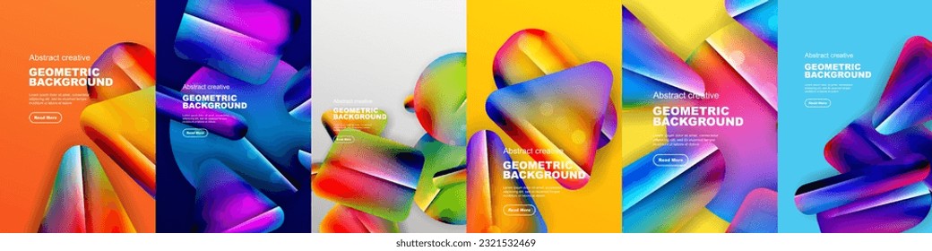 Farbige, abstrakte, geometrische Hintergrundbilder mit leuchtenden abstrakten Elementen. Design-Set für Bildschirmhintergründe, Banner, Hintergrund, Landing-Page, Tapete, Einladung, Drucke, Poster