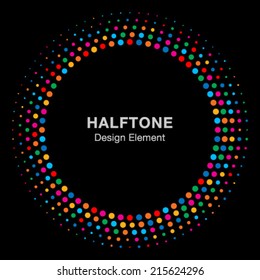Colorful Bright Abstract Halftone Design Element on black background, vector logo illustration