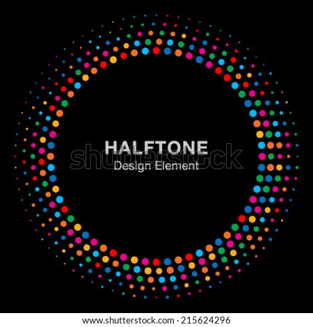 Colorful Bright Abstract Halftone Design Element on black background, vector logo illustration