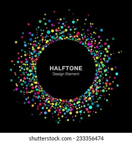 Colorful Bright Abstract Halftone Logo Design Element on Black Background, vector illustration 