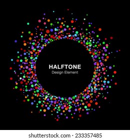 Colorful Bright Abstract Halftone Logo Design Element on Black Background, vector illustration 