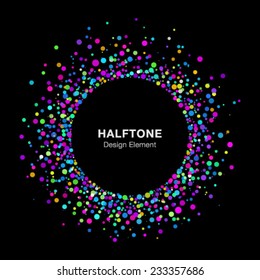 Colorful Bright Abstract Halftone Logo Design Element on Black Background, vector illustration 