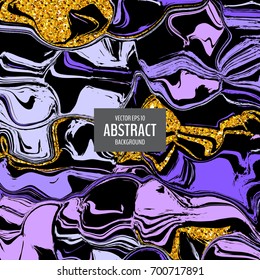 Colorful and bright abstract vector background with curved colorful lines and swirls and golden glitter elements. Marble texture background. Vector illustration for your graphic design.