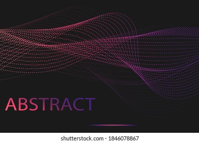 Colorful bright abstraction of wavy lines and dashes on a dark background. Contrast vector background for design of advertising, poster, banner.