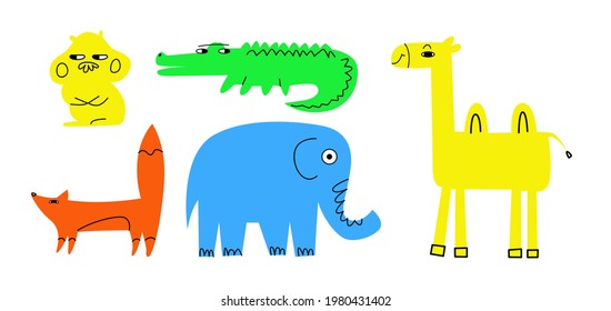 Colorful bright animals with eyes spot with lines