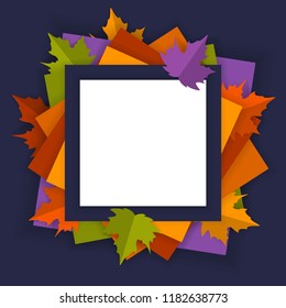 colorful bright autumn fall seasonal frame background with paper cut style maple leaves vector illustration