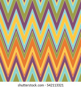 Colorful and bright chevron pattern. Seamless zig zag pattern in warm colors. Vector illustration for your graphic design.
