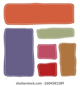 Colorful bright collection of rectangular designs hand drawn with brush.