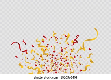 Colorful bright confetti isolated on transparent background. Festive vector illustration
