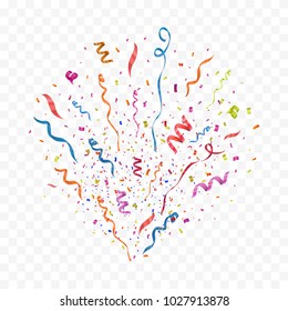 Colorful bright confetti isolated on transparent background. Festive vector illustration