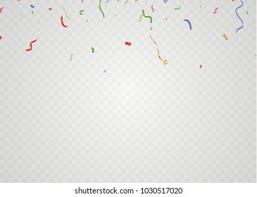 Colorful bright confetti isolated on transparent background. Festive vector illustration