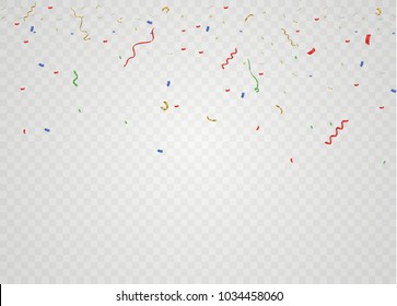 Colorful bright confetti isolated on transparent background. Festive vector illustration