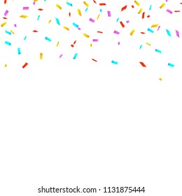 Colorful bright confetti isolated on white background. Festive vector illustration