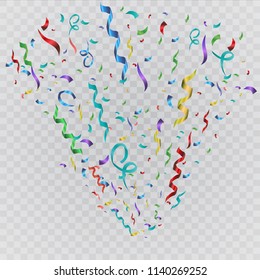 Colorful bright confetti isolated on transparent background. Festive vector illustration