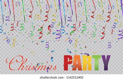 Colorful bright confetti isolated on transparent background. Festive vector illustration