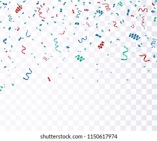 Colorful bright confetti isolated on transparent background. Festive vector illustration