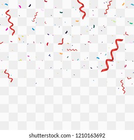 Colorful bright confetti isolated on transparent background. Festive vector illustration. Colorful confetti on a beautiful background. Celebration and party.