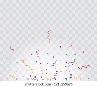 Colorful bright confetti isolated on transparent background. Festive vector illustration