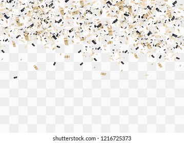 Colorful bright confetti isolated on transparent background. Festive vector illustration. Colorful confetti on a beautiful background. Celebration and party.