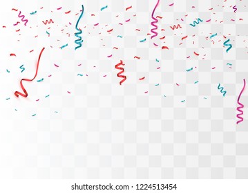 Colorful bright confetti isolated on transparent background. Festive vector illustration. Colorful confetti on a beautiful background. Celebration and party.