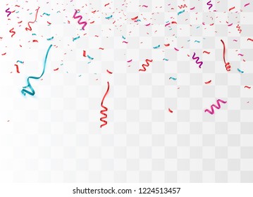 Colorful bright confetti isolated on transparent background. Festive vector illustration. Colorful confetti on a beautiful background. Celebration and party.
