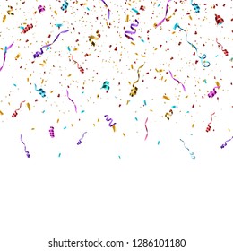 Colorful bright confetti isolated on transparent background. Festive vector illustration
