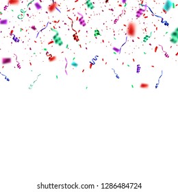 Colorful bright confetti isolated on transparent background. Festive vector illustration