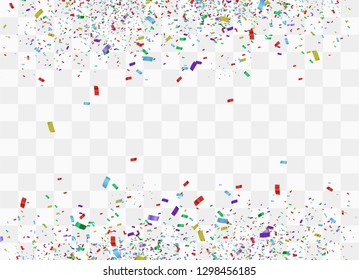 Colorful bright confetti isolated on transparent background. Festive vector illustration. Colorful confetti on a beautiful background. Celebration and party.