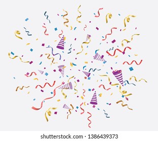 Colorful bright confetti isolated on transparent background. Festive vector illustration