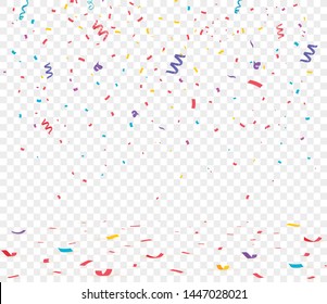 Colorful bright confetti isolated on transparent background. Festive vector illustration