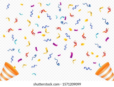 Colorful bright confetti isolated on transparent background. Festive Vector illustration