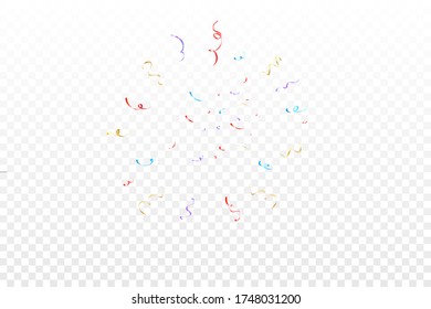 Colorful bright confetti isolated on transparent background.
 Confetti burst. Festive vector illustration