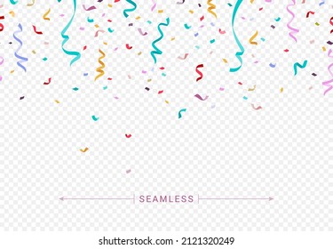 Colorful bright confetti isolated on transparent background. Festive vector illustration
