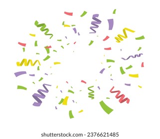 Colorful bright confetti isolated on white background. Confetti vector banner background with colorful serpentine ribbons, place for your text in the center. Holiday vector illustration.