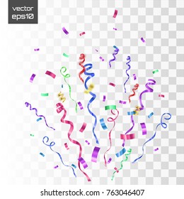 Colorful bright confetti isolated on transparent background. Festive vector illustration