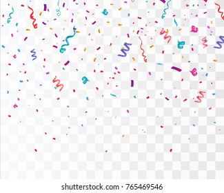 Colorful bright confetti isolated on transparent background. Festive vector illustration - Shutterstock ID 765469546