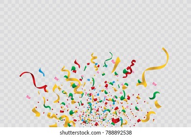 Colorful bright confetti isolated on transparent background. Festive vector illustration
