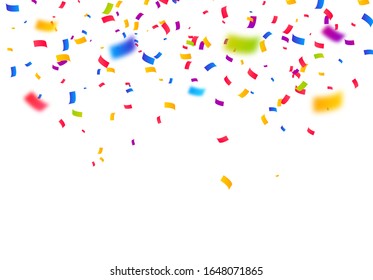 Colorful Bright Confetti Pieces Isolated On White Background. Celebration Party, Vector Illustration