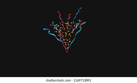 Colorful bright confetti.Serpantin on a black background.Holiday vector illustration