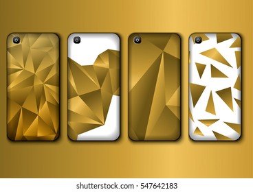 Colorful bright design phone case, smartphone consists of abstract geometric Golden shapes. Set. Modern style.