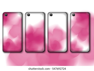 Colorful bright design phone case, smartphone consists of pink ink, watercolor. Sets of covers for the phone. Modern style.