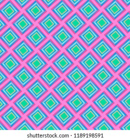 colorful bright diamonds repeating pattern in pink and blue with 3D appearance for textile, fabric, backdrops, backgrounds, templates and creative surface designs. pattern swatch at eps.file