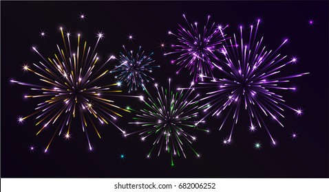 Colorful bright fireworks in the night sky