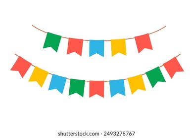 Colorful bright flags. Vector pennant isolated on white background. Hanging summer party garland for kids.